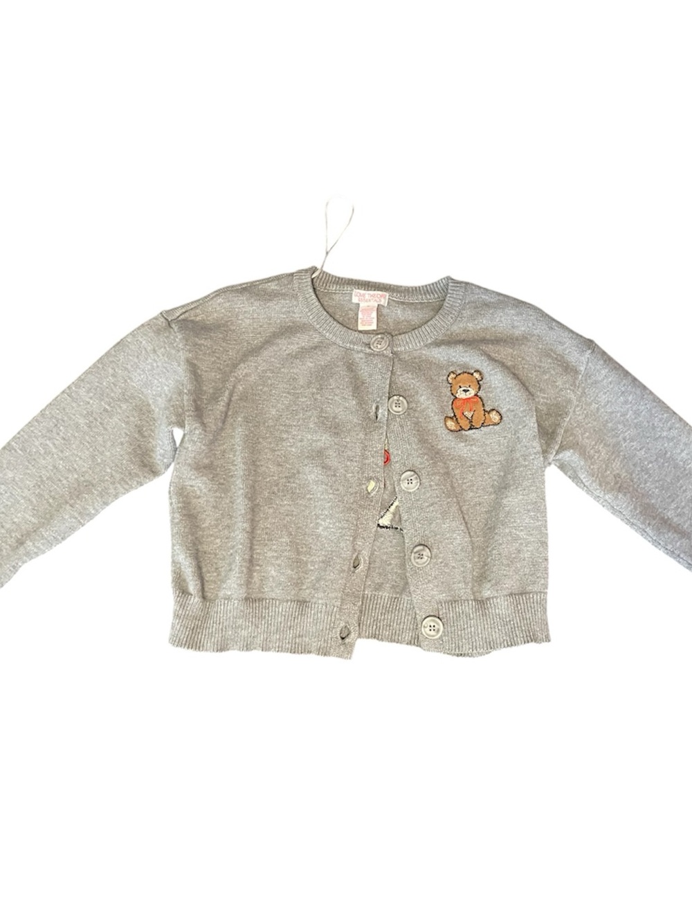 TGray Knit Cardigan with Bear Patch